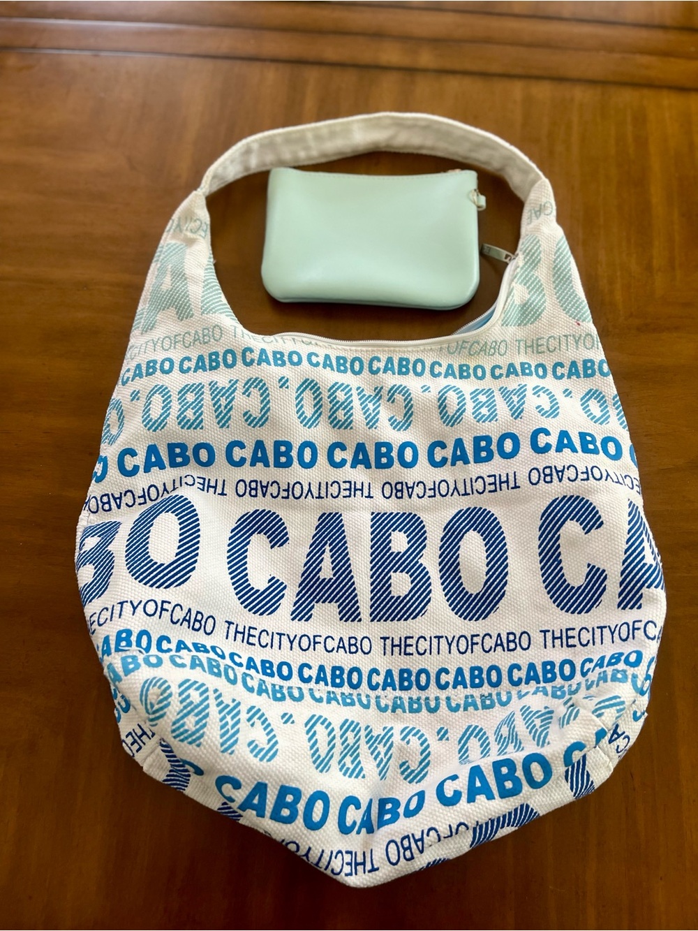 Vacation Cabo Bag and Wallet- Graphic Canvas Shoulder Bag in Blue